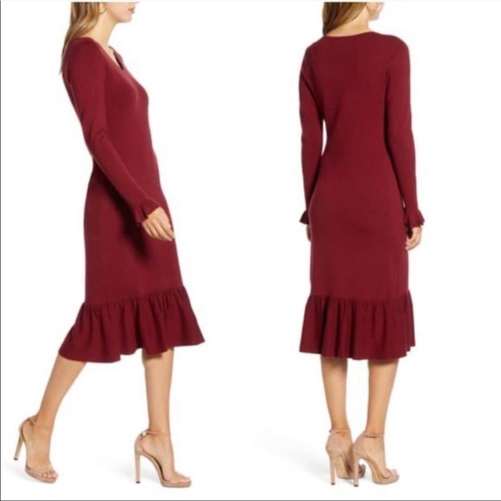 RACHEL PARCELL Ruffle Trim Knit Sweater Dress